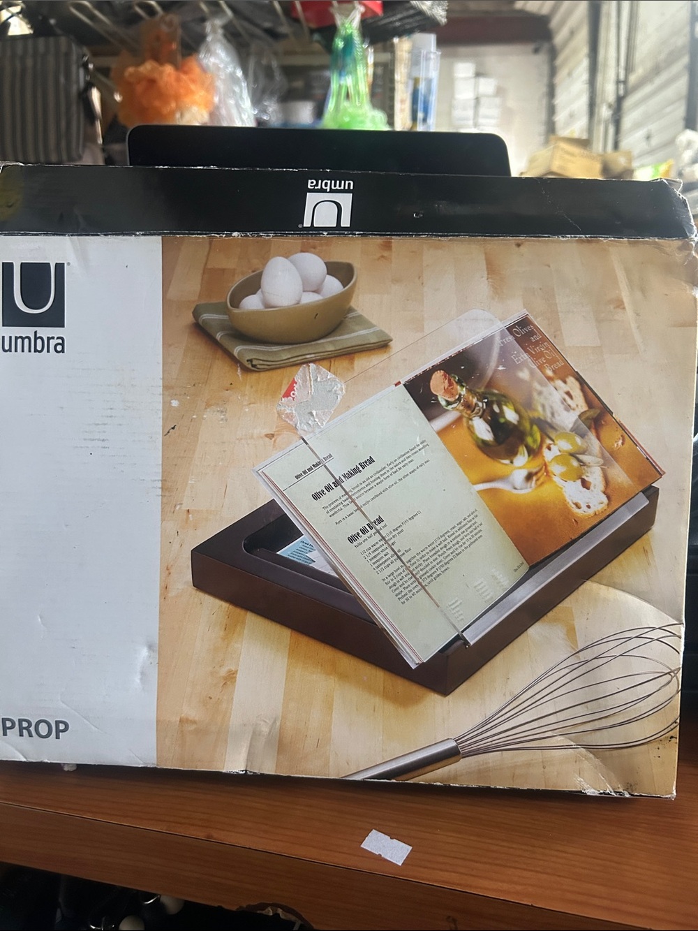 NIB Umbra Prop cookbook stand w/storage/espresso